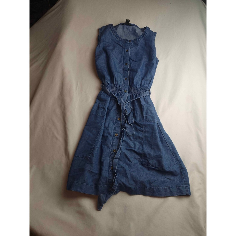 Millenium Blue Denim Sleeveless Button Front Belted Fit & Flare Dress Small